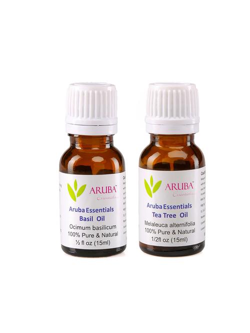 aruba essentials basil oil & tea tree oil 100% undiluted combo of 15 ml each - 15199975 - Very Small Image - 1