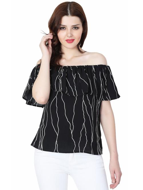 black crepe printed off shoulder top - 15199997 - Very Small Image - 1
