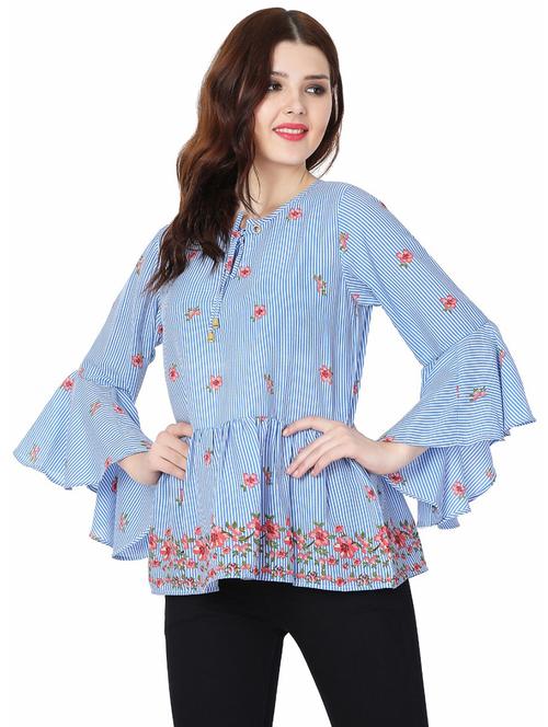 blue crepe printed top - 15199998 - Very Small Image - 1