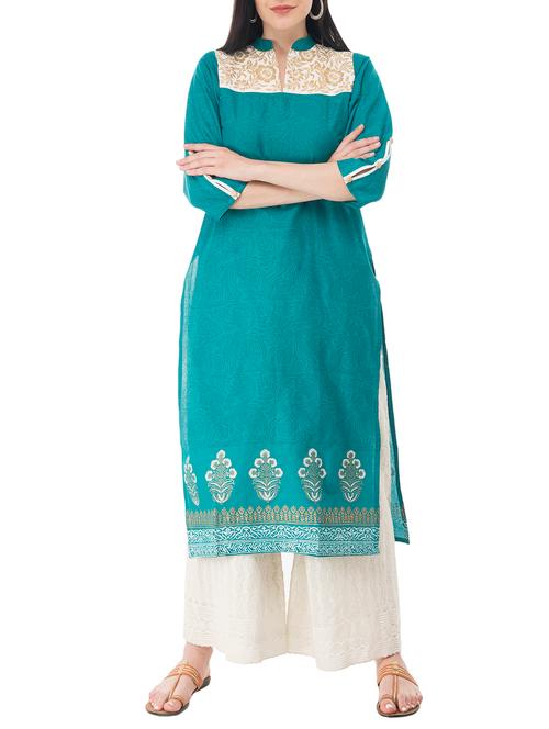 blue cotton straight kurta - 15200803 - Very Small Image - 1