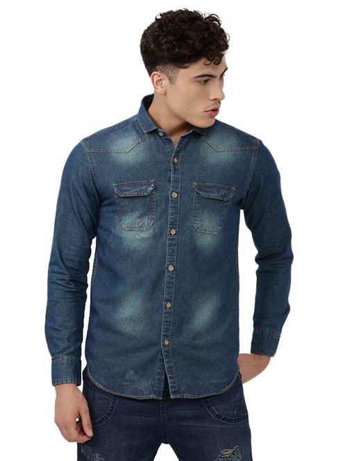 blue cotton casual shirt - 15200847 - Very Small Image - 1