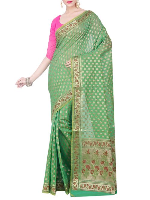 floral zari pallu banarasi saree - 15200873 - Very Small Image - 1