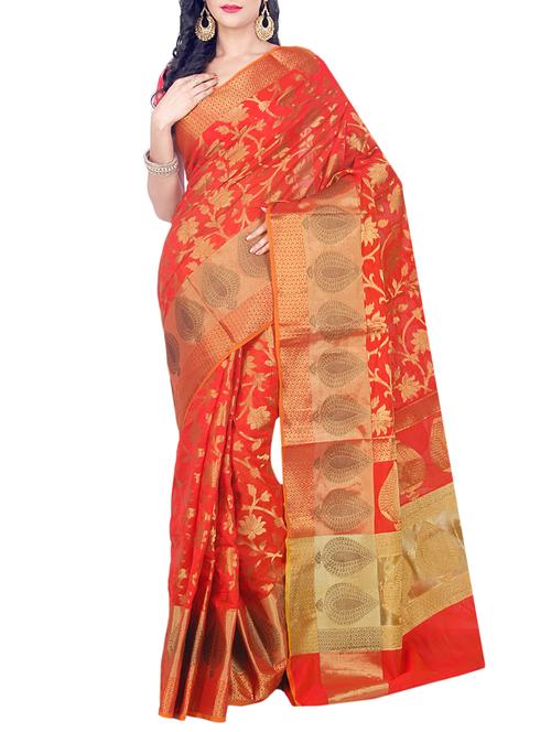 floral zari motif banarasi saree - 15200891 - Very Small Image - 1