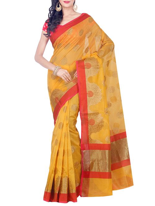 yellow cotton blend woven saree - 15200907 - Very Small Image - 1
