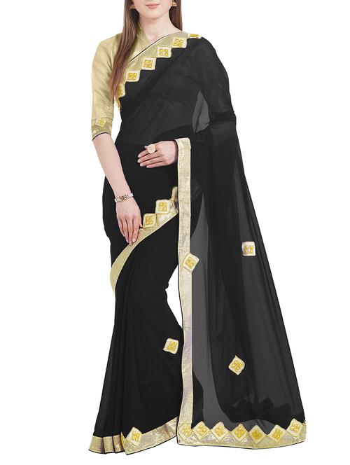 black georgette bordered saree with blouse - 15201053 - Very Small Image - 1
