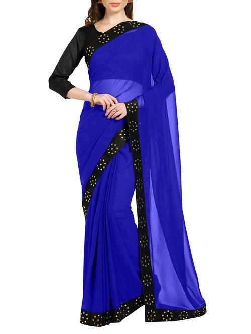 blue georgette bordered saree with blouse - 15201056 - Very Small Image - 1