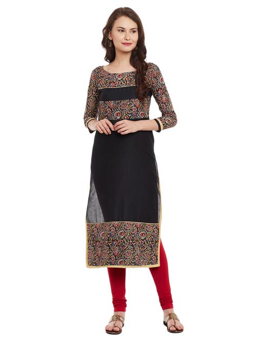black cotton straight kurta - 15201847 - Very Small Image - 1