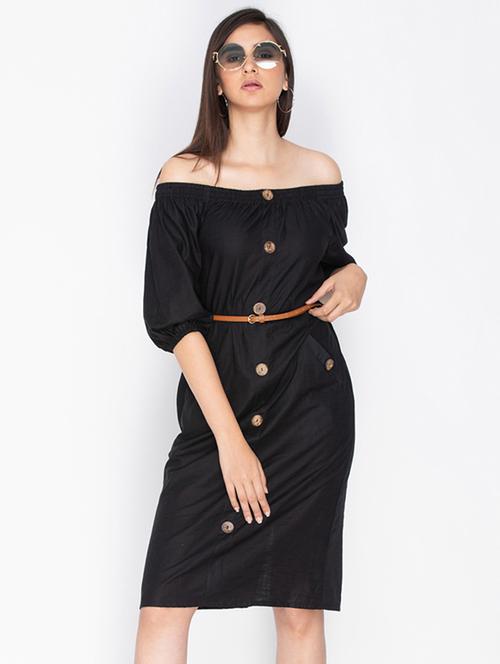 black cotton off shoulder dress - 15201885 - Very Small Image - 1