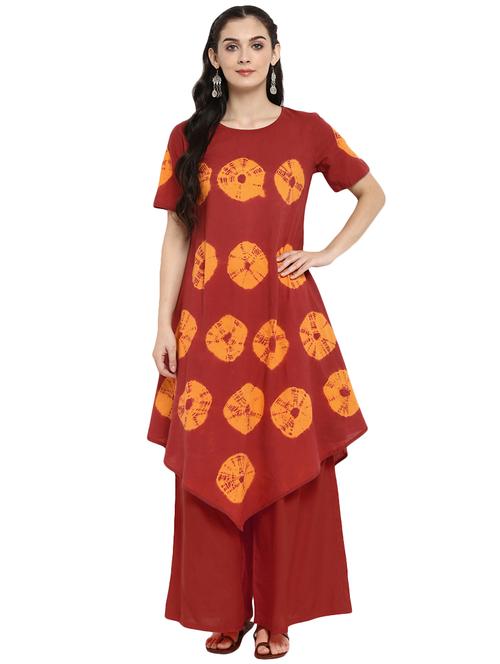 maroon cotton asymmetric kurta - 15201924 - Very Small Image - 1