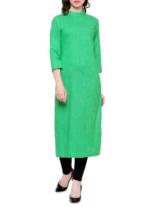 green cotton straight solid kurta - 15202260 - Very Small Image - 1