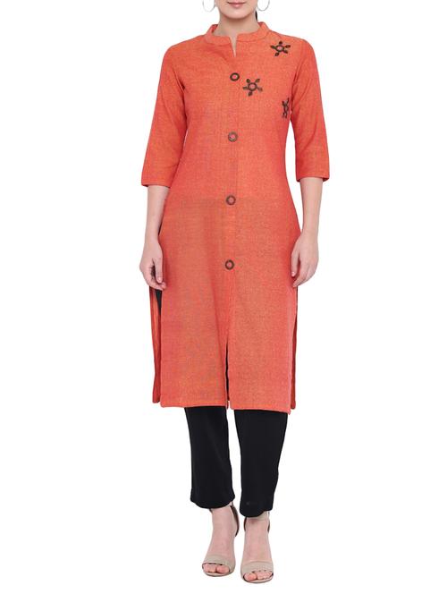 orange cotton kurta - 15202459 - Very Small Image - 1