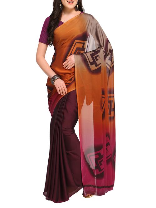 orange crepe half & half saree with blouse - 15203374 - Very Small Image - 1