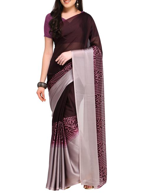 maroon crepe printed saree with blouse - 15203379 - Very Small Image - 1