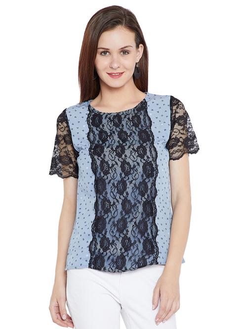 floral lace panel and sleeve top - 15203849 - Very Small Image - 1