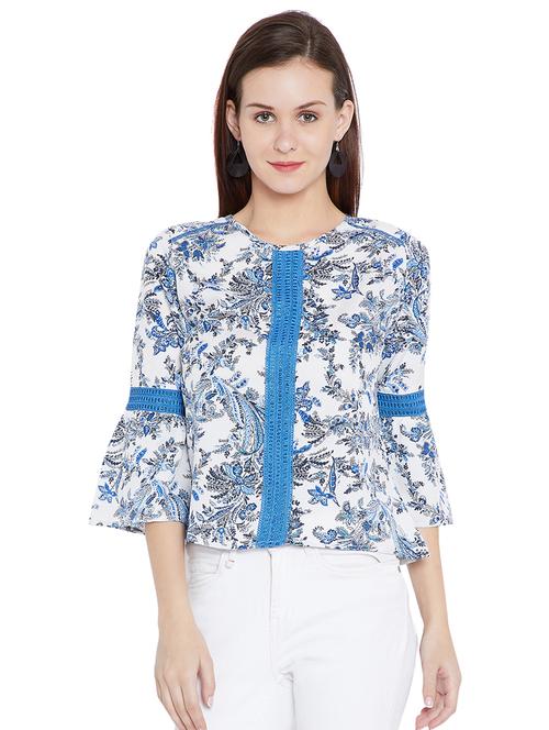 lace insert flute sleeved top - 15203854 - Very Small Image - 1