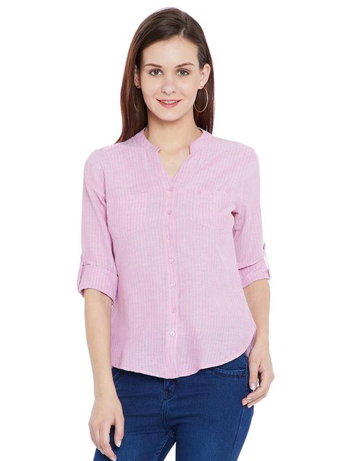 pink cotton striped shirt - 15203894 - Very Small Image - 1