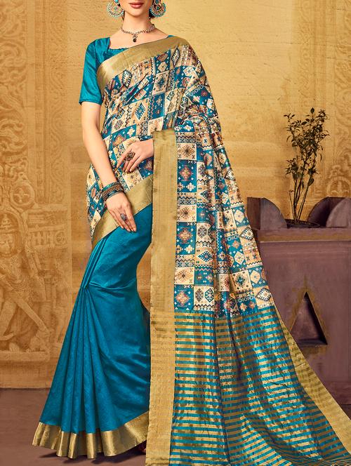 turquoise half and half saree with blouse - 15204784 - Very Small Image - 1
