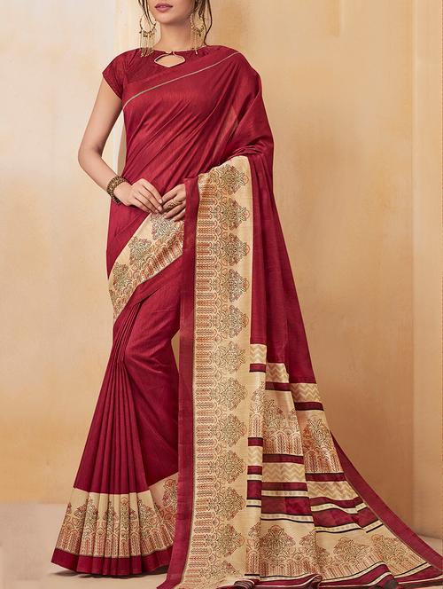 red bordered saree with blouse - 15204795 - Very Small Image - 1