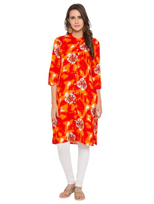 orange cotton straight kurta - 15205486 - Very Small Image - 1