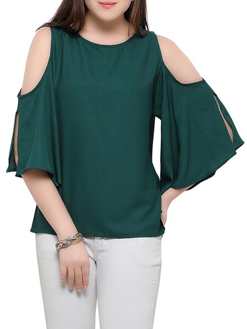 cold shoulder slit bell sleeved top - 15206376 - Very Small Image - 1
