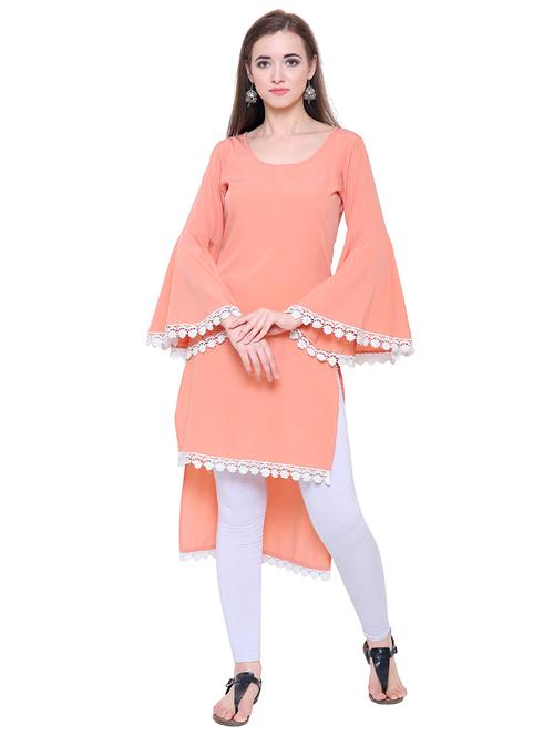 orange crepe highlow kurta - 15206430 - Very Small Image - 1