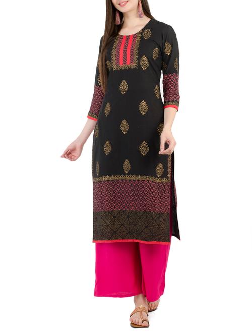 black cotton straight kurta - 15206860 - Very Small Image - 1