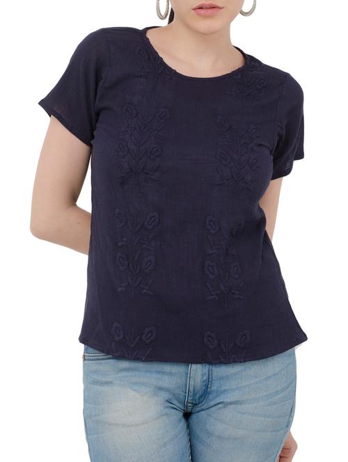 dark blue embroidered crepe top - 15207411 - Very Small Image - 1