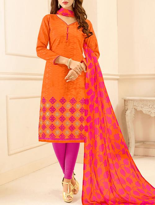 orange embroidered unstitched churidaar suit - 15208093 - Very Small Image - 1