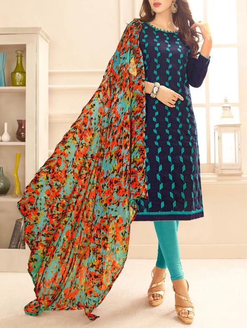blue embroidered unstitched churidaar suit - 15208094 - Very Small Image - 1