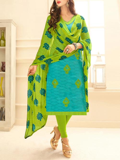turquoise embroidered unstitched churidaar suit - 15208096 - Very Small Image - 1