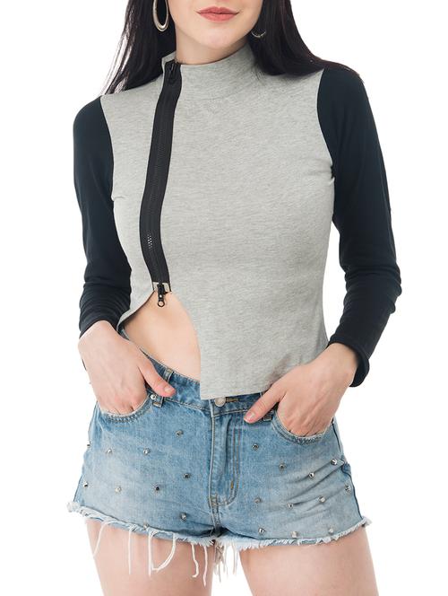 zipper detail color block asymmetric top - 15208422 - Very Small Image - 1