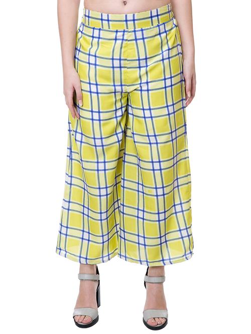 yellow crepe checkered palazzo - 15208450 - Very Small Image - 1