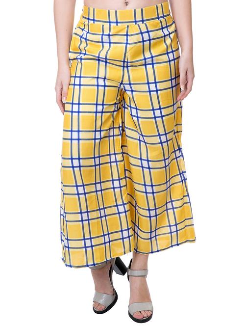 yellow crepe checkered palazzo - 15208452 - Very Small Image - 1