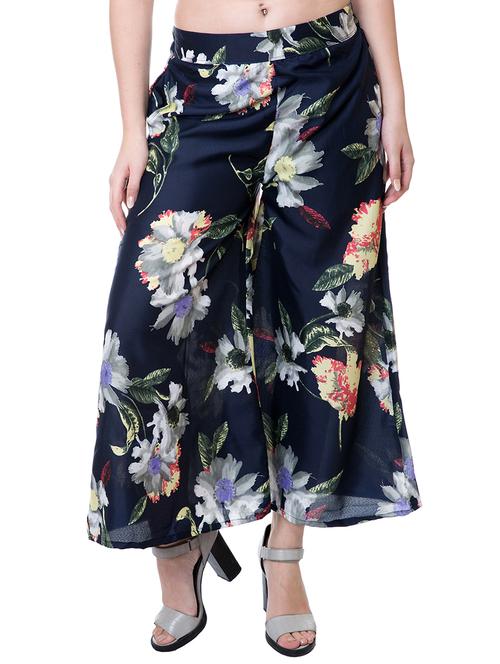 dark blue floral crepe palazzo - 15208463 - Very Small Image - 1