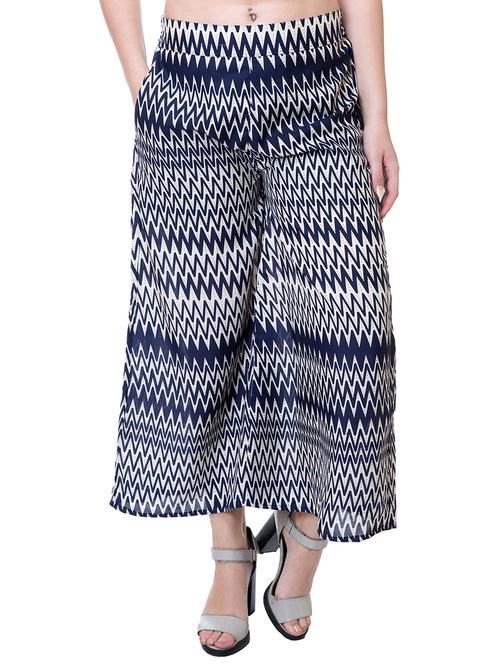 navy blue chevron crepe palazzo - 15208464 - Very Small Image - 1