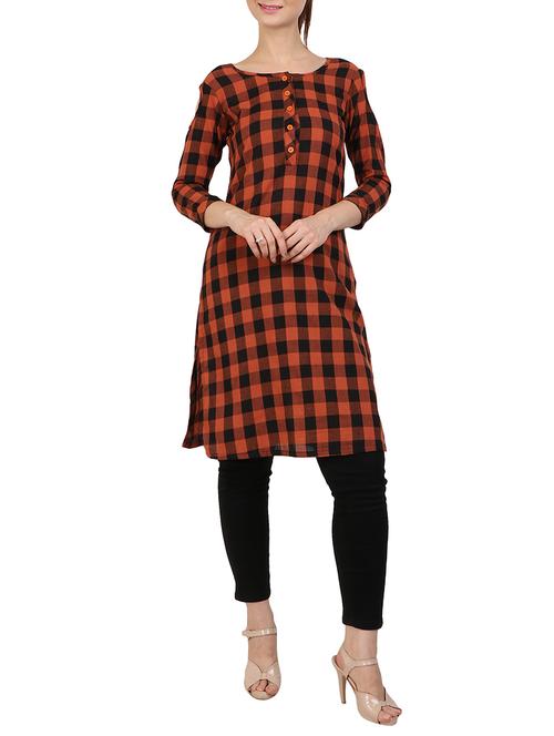 orange cotton straight kurta - 15208894 - Very Small Image - 1