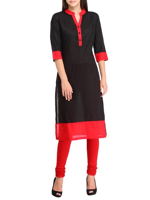 black cotton straight kurta - 15208898 - Very Small Image - 1