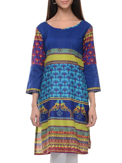 blue cotton straight kurta - 15208899 - Very Small Image - 1