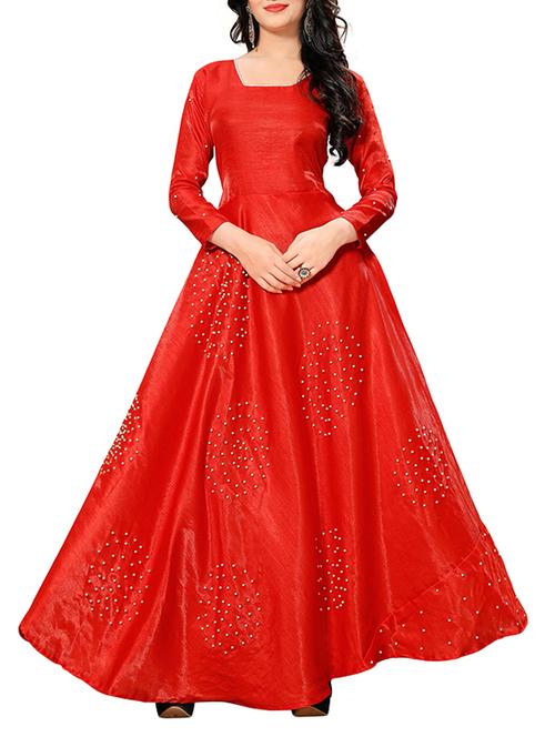 red embellished silk flared gown - 15209163 - Very Small Image - 1