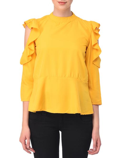 yellow solid ruffled top - 15210974 - Very Small Image - 1
