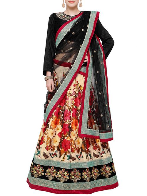 black silk flared lehenga - 15212725 - Very Small Image - 1