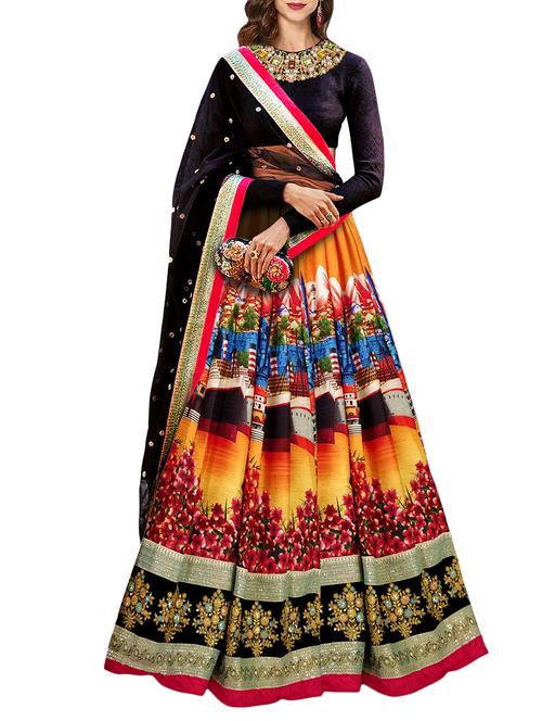 digital print look flared lehenga - 15212753 - Very Small Image - 1