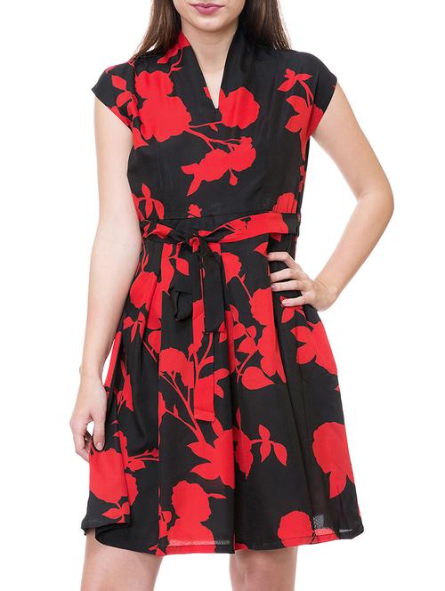 black printed rayon belted dress - 15212804 - Very Small Image - 1