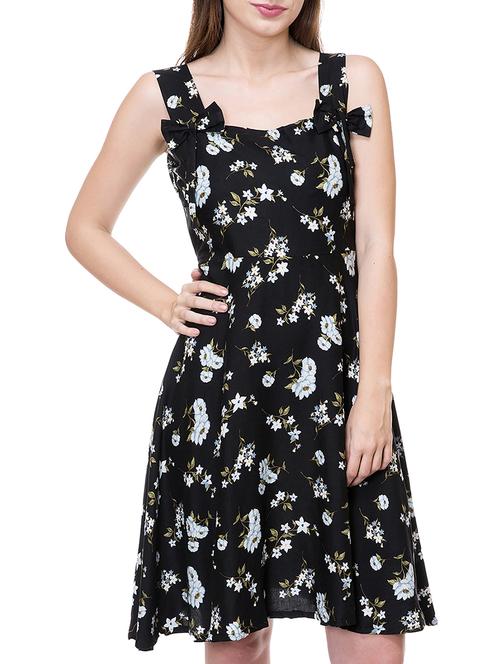 black floral rayon belted dress - 15212808 - Very Small Image - 1