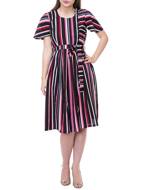 black striped rayon belted dress - 15212809 - Very Small Image - 1