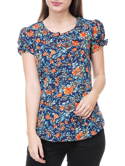 navy blue floral rayon top - 15212812 - Very Small Image - 1