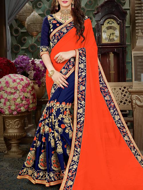 orange georgette half & half saree - 15213000 - Very Small Image - 1