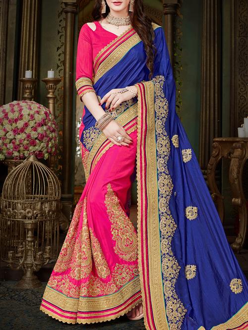 blue art silk half & half saree - 15213006 - Very Small Image - 1