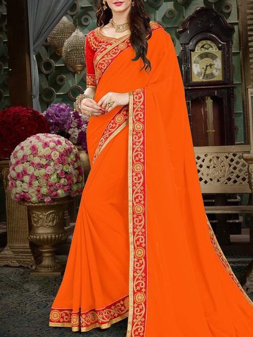 orange georgette bordered saree - 15213011 - Very Small Image - 1