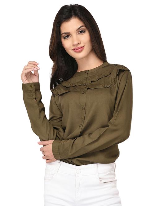 olive rayon ruffled shirt - 15213082 - Very Small Image - 1